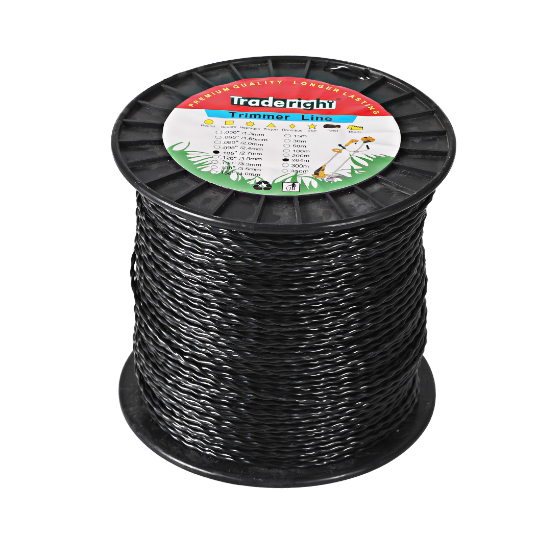 TopSellers-Twisted Trimmer Line Black - 264m Durable & Quiet Grass Edging