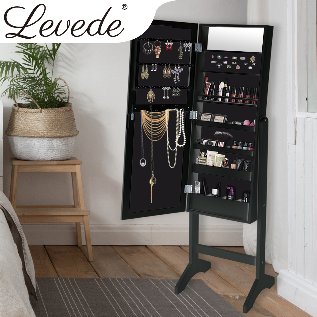 Levede Full Length Standing Mirror Jewellery Dressing Cabinet  LED Light Black