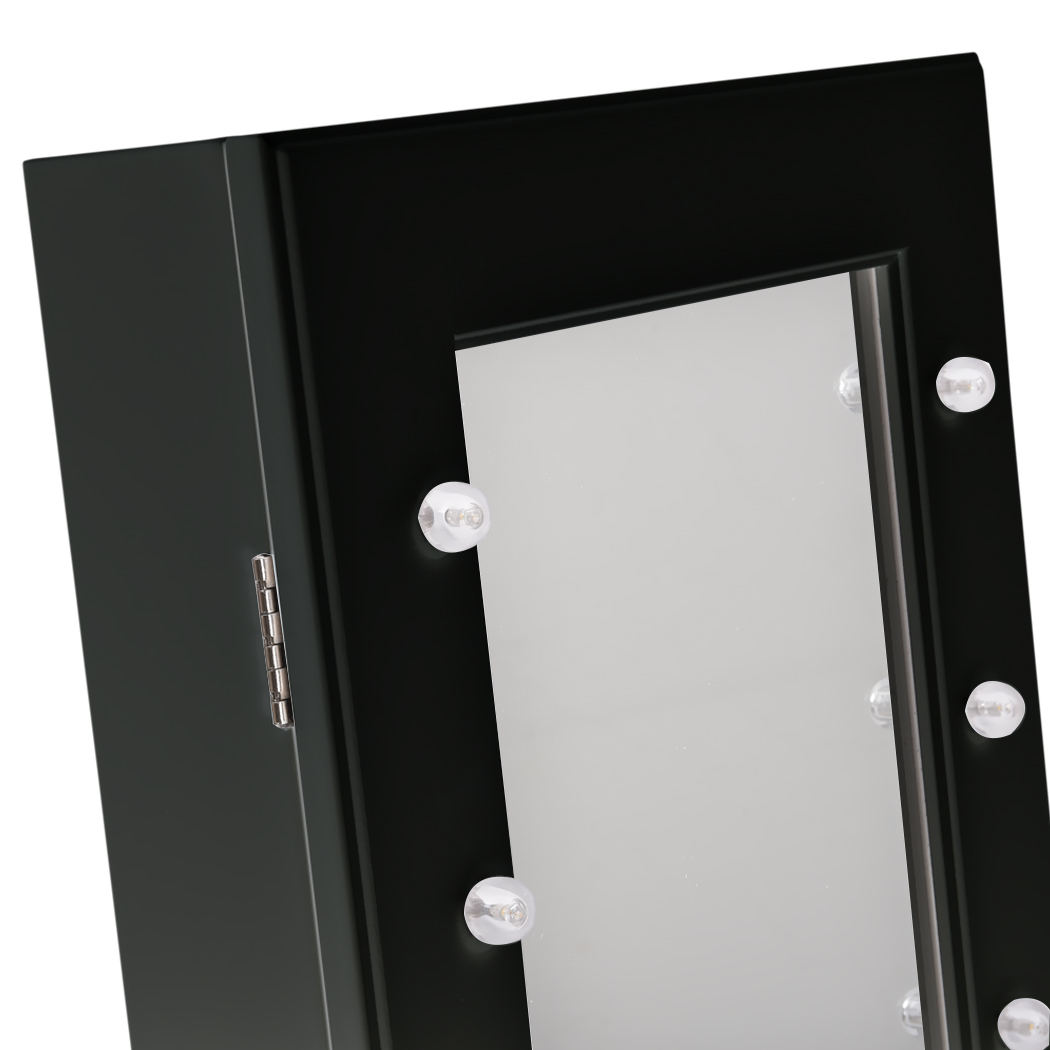 Levede Full Length Standing Mirror Jewellery Dressing Cabinet  LED Light Black