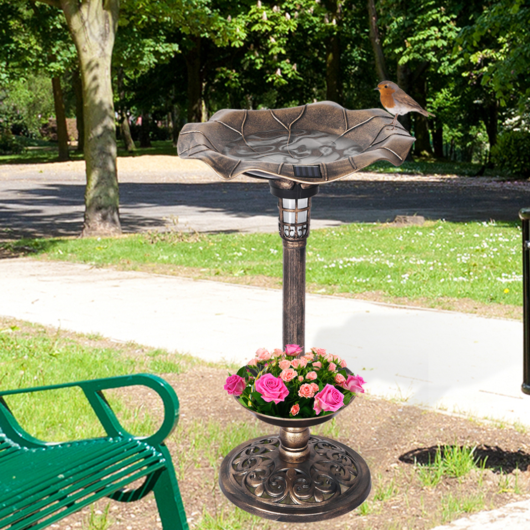 PaWz Bird Bath Feeder  Food Feeding Station Ornamental Solar Light 2PC Bronze