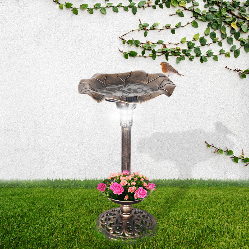 PaWz Bird Bath Feeder  Food Feeding Station Ornamental Solar Light 2PC Bronze