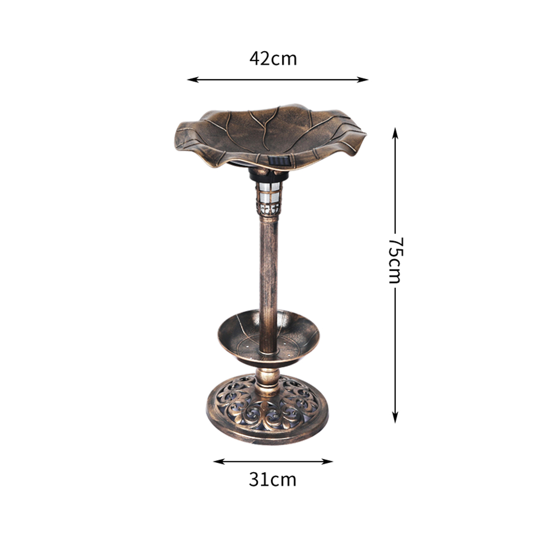 PaWz Bird Bath Feeder  Food Feeding Station Ornamental Solar Light 2PC Bronze