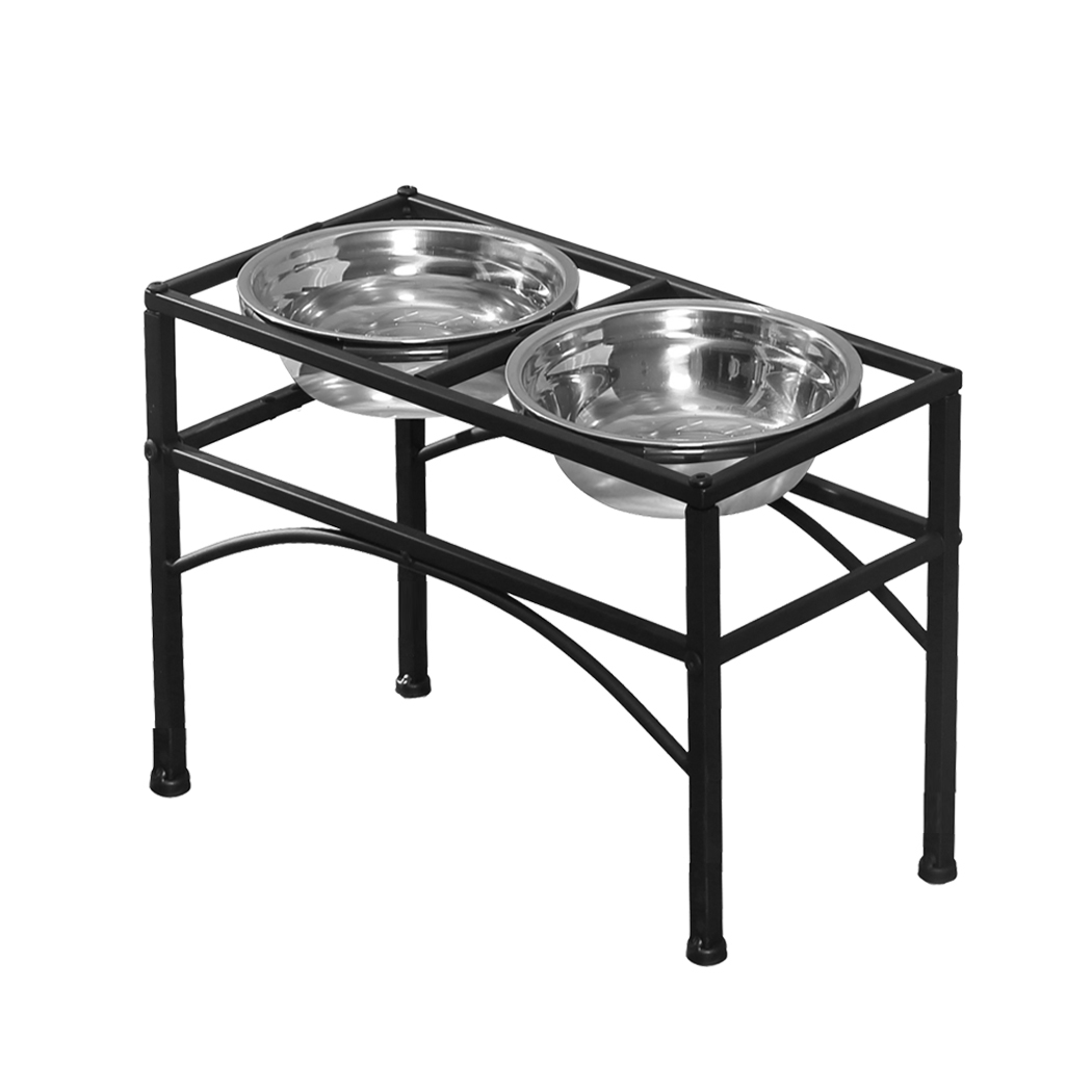 TopSellers-Dual Elevated Pet Dog Bowl Stand - Large Black Iron & Steel