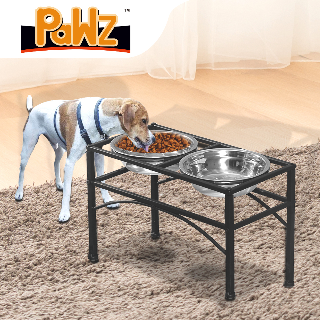 PaWz Dual Elevated Raised Pet Dog Feeder Bowl Stainless Steel Food Water Stand M