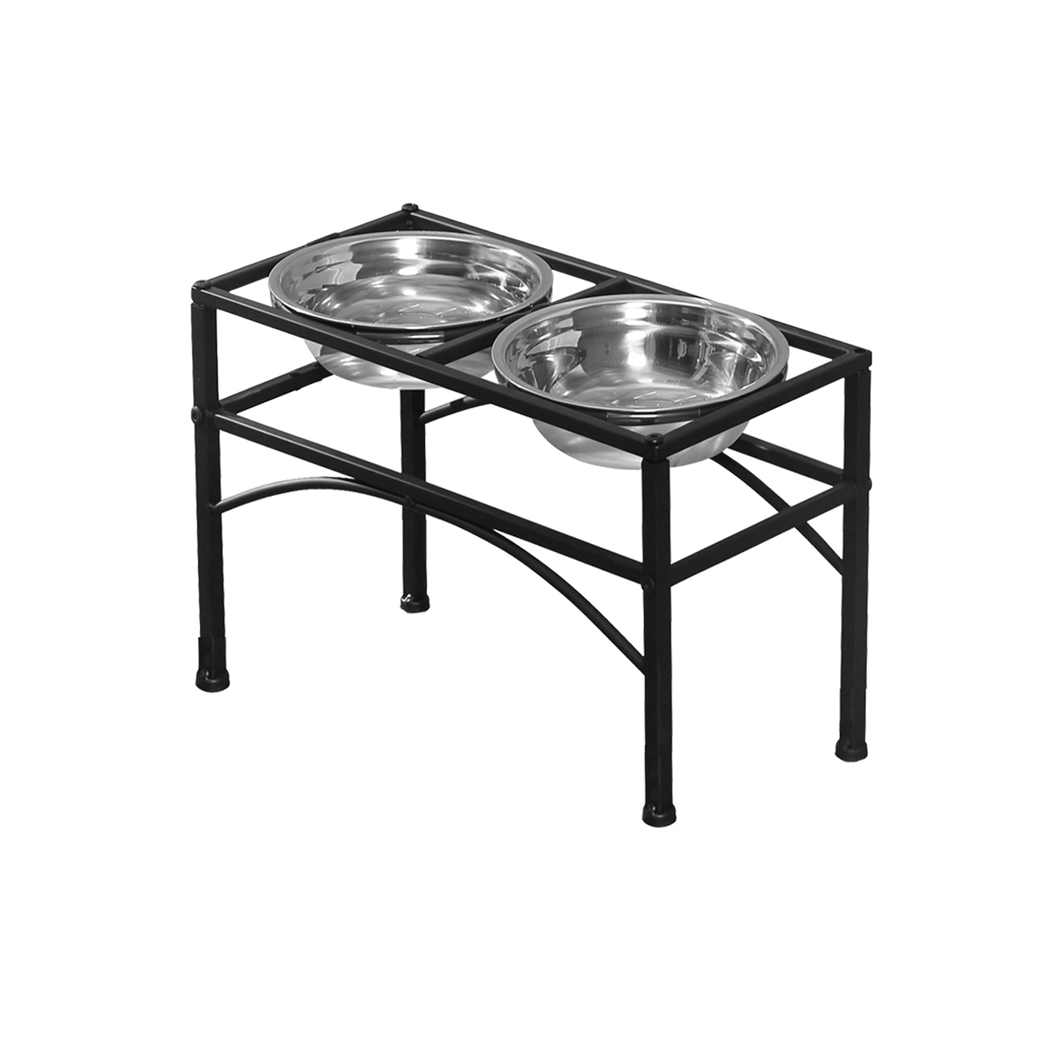 TopSellers-Dual Elevated Pet Feeder - Stylish Black Iron with Non-Slip Bowls