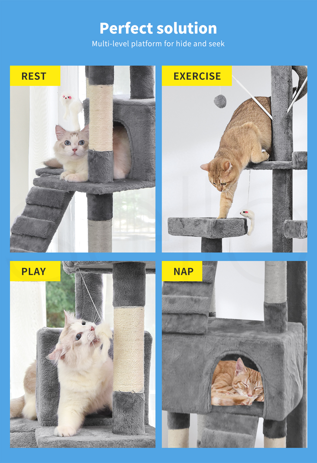 Pawz Cat Tree Scratching Post Scratcher Tower Condo House Furniture Ceiling High - Picture 110 of 195