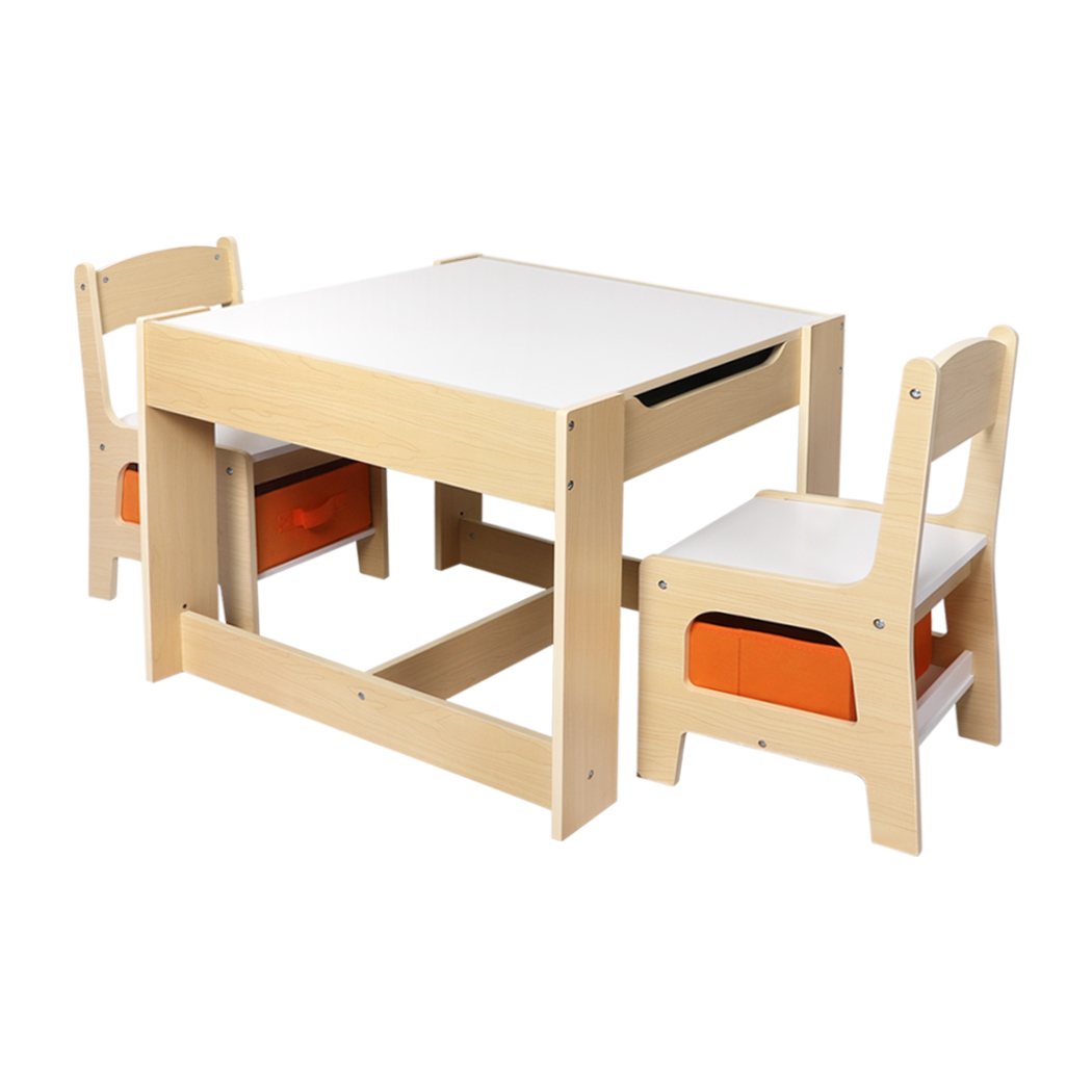 TopSellers-Kids Table Chair Set - White Natural Storage for Playroom Fun