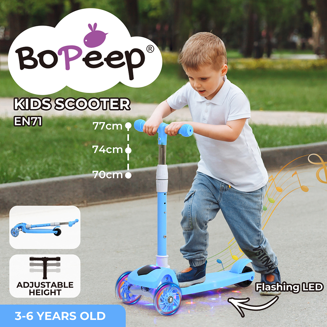 Bopeep Kids Scooter 3 Wheels Foldable Adjustable Height Flashing LED Light - Picture 13 of 48