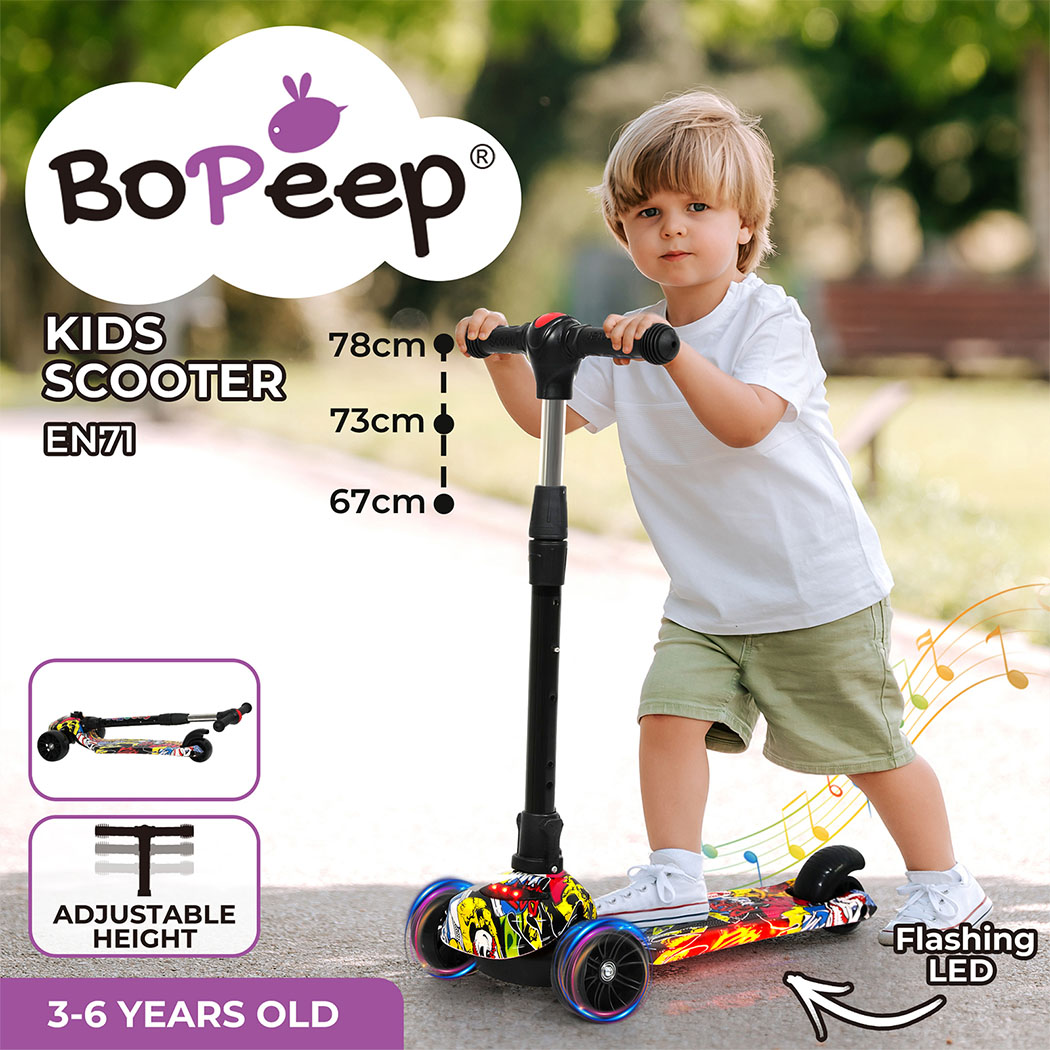 Bopeep Kids Scooter 3 Wheels Foldable Adjustable Height Flashing LED Light - Picture 25 of 48