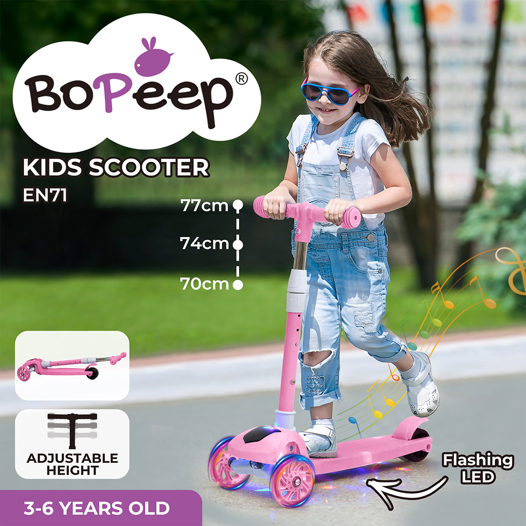 Bopeep Kids Scooter 3 Wheels Foldable Adjustable Height Flashing LED Light - Picture 37 of 48