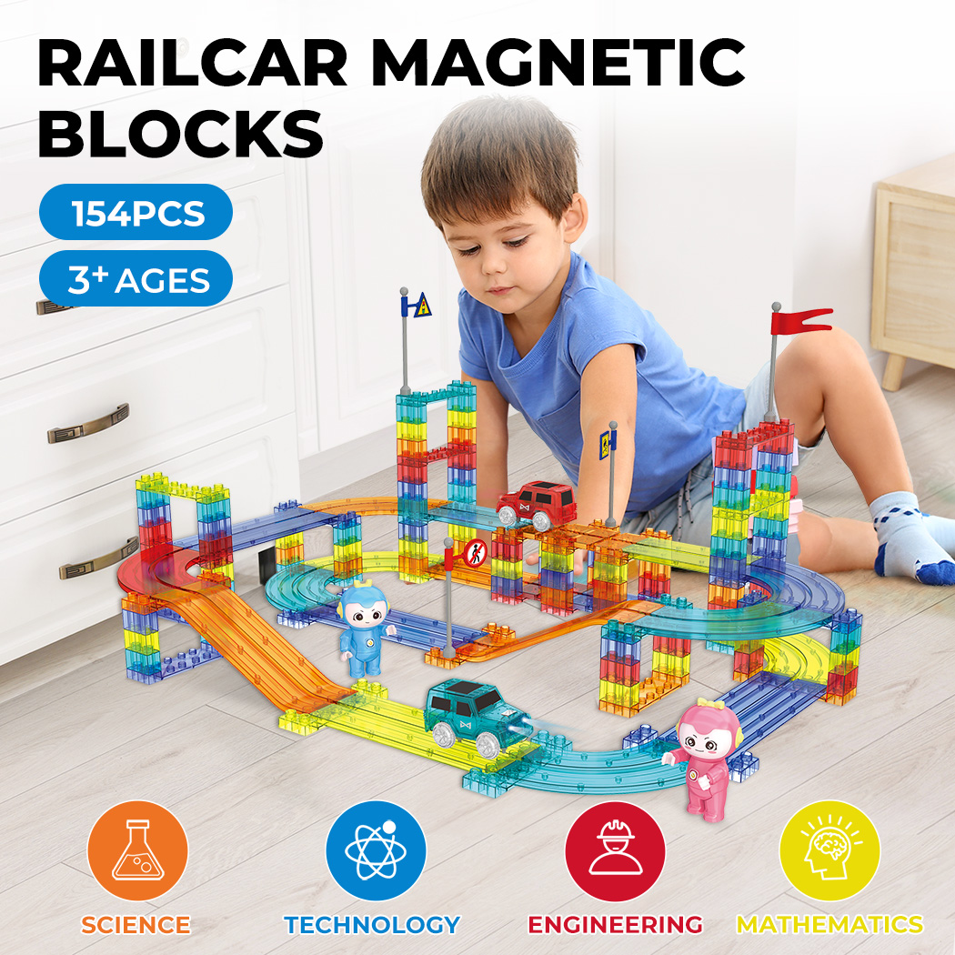 Kids Magnetic Tiles Blocks Railcar Building Marble Run Educational Toys STEM - Picture 14 of 47