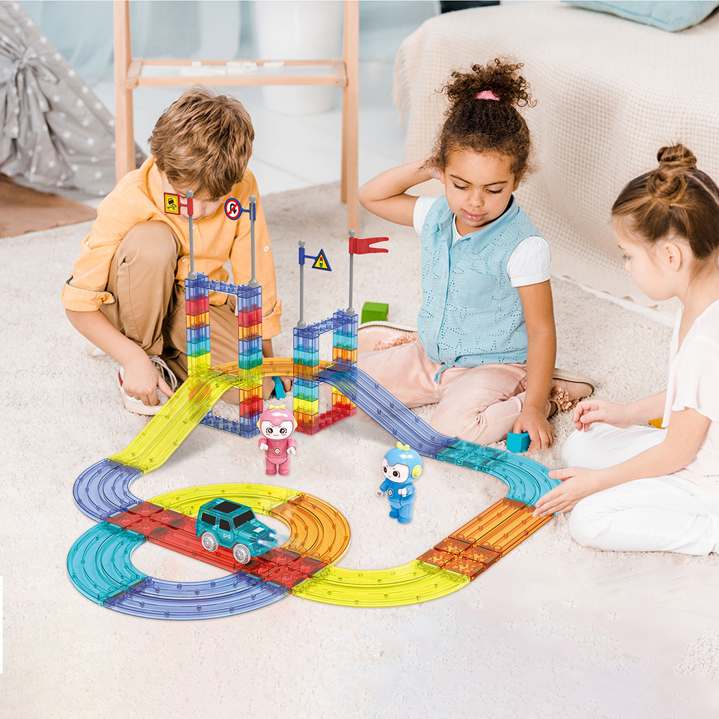 Kids Magnetic Tiles Blocks Railcar Building Marble Run Educational Toys STEM - Picture 36 of 47