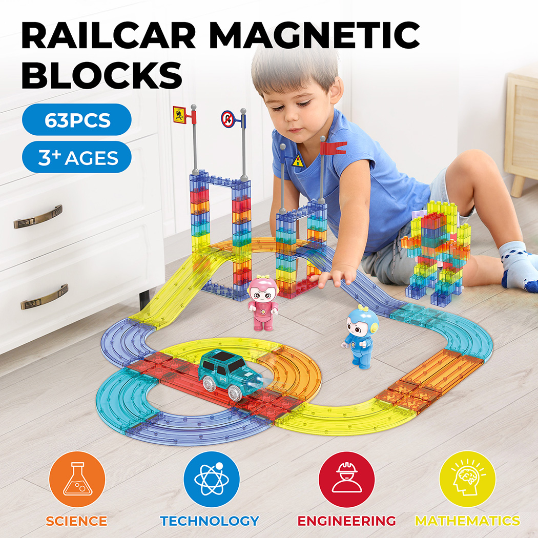 Kids Magnetic Tiles Blocks Railcar Building Marble Run Educational Toys STEM - Picture 38 of 47