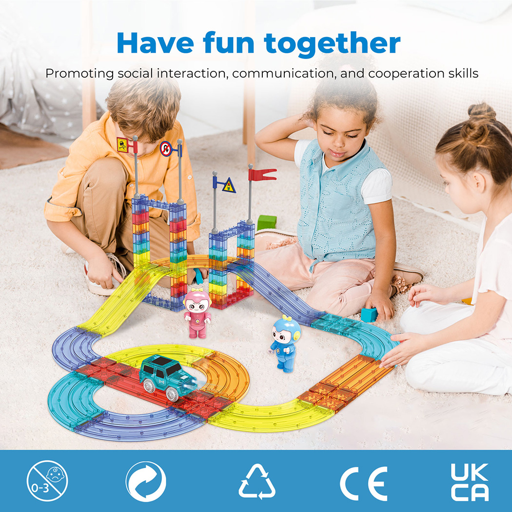 Kids Magnetic Tiles Blocks Railcar Building Marble Run Educational Toys STEM - Picture 39 of 47