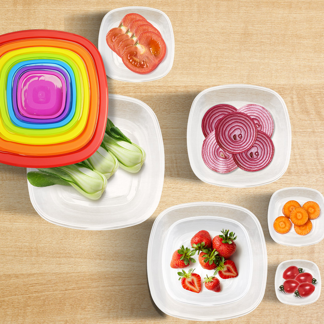 Food Preparation Mixing Bowls Rainbow Reusable Plastic Stackable Bowl Set /Lids