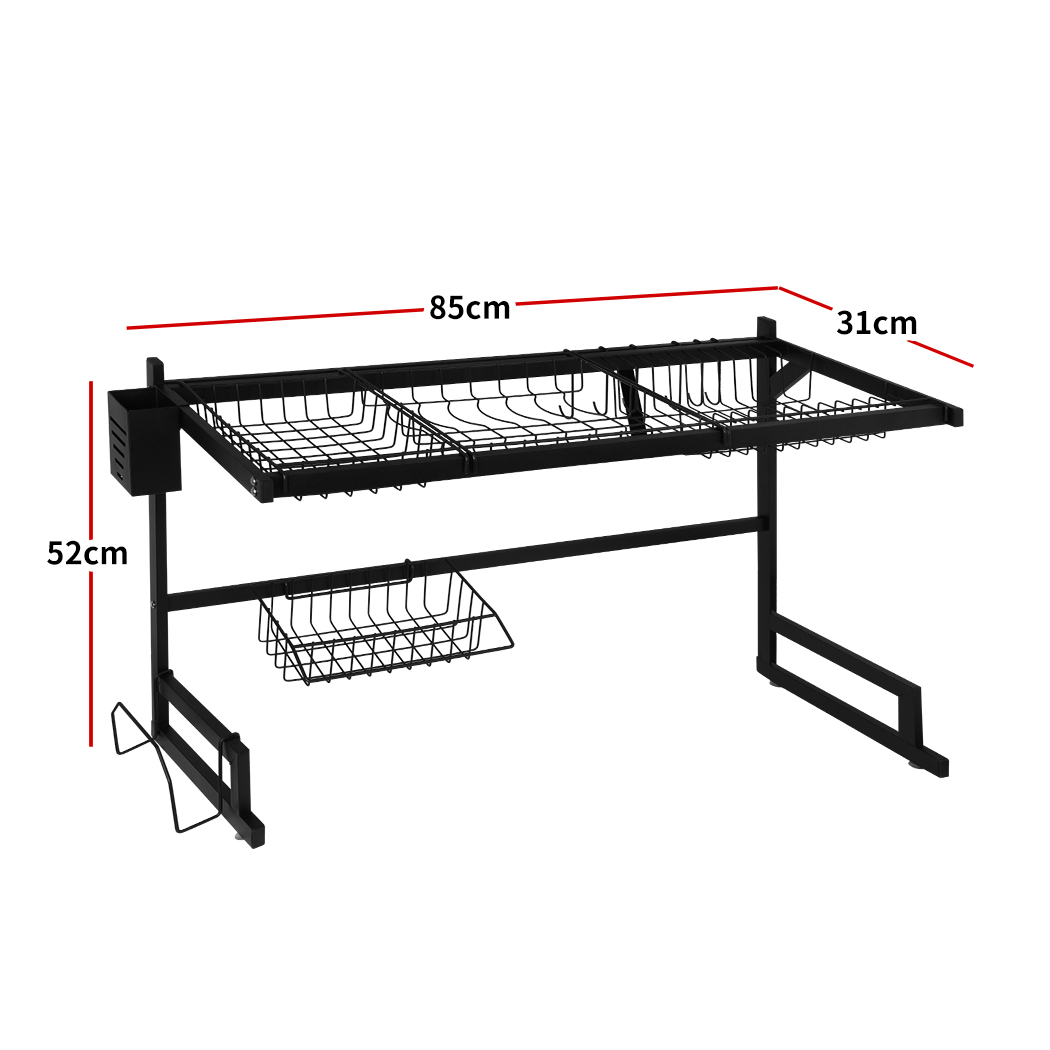 TOQUE Dish Drying Rack Over Sink Steel Black Plate Dish Drainer Organizer 2 Tier