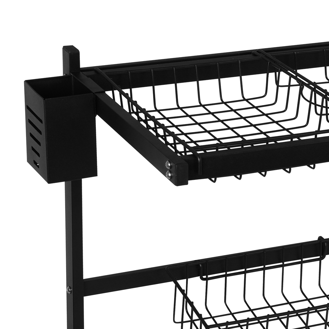 TOQUE Dish Drying Rack Over Sink Steel Black Plate Dish Drainer Organizer 2 Tier