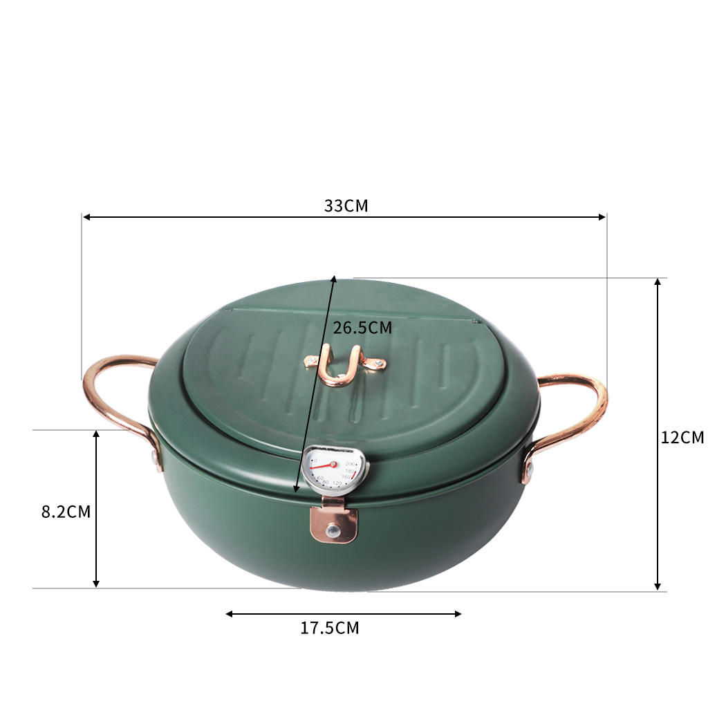 TOQUE Japanese Deep Frying Pot 24cm Tempura Fryer Pan Stainless Steel Green