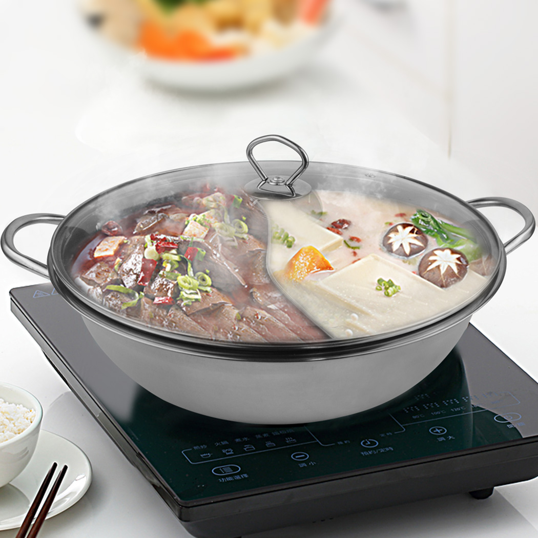 TOQUE Stainless Steel Twin Mandarin Hot Pot Induction Hotpot Cooker Cookware Lid