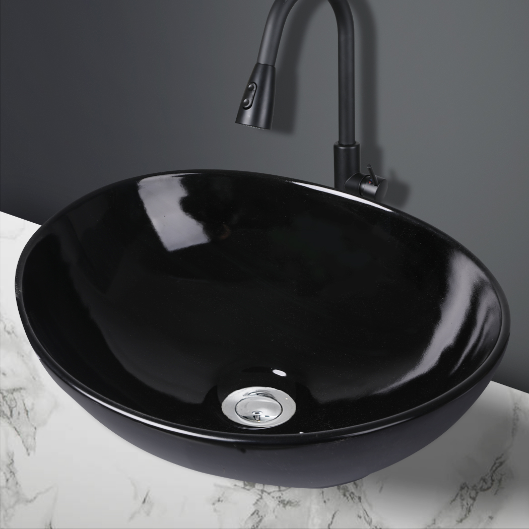Ceramic Basin Bathroom Sinks Hand Wash Bowl Vanity Above Counter Gloss Black