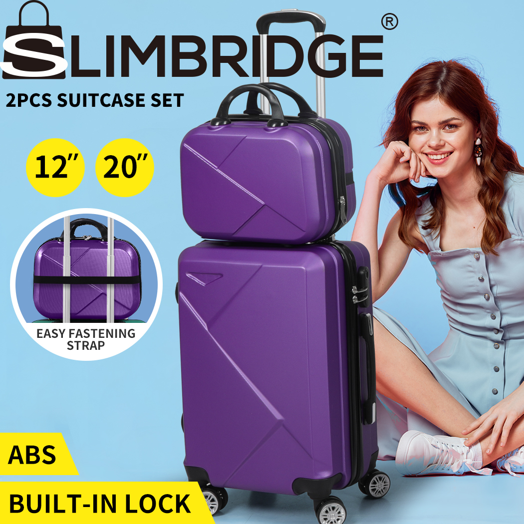 Slimbridge 2pcs 20"Travel Luggage Set 12"Hand Baggage Carry On Suitcase