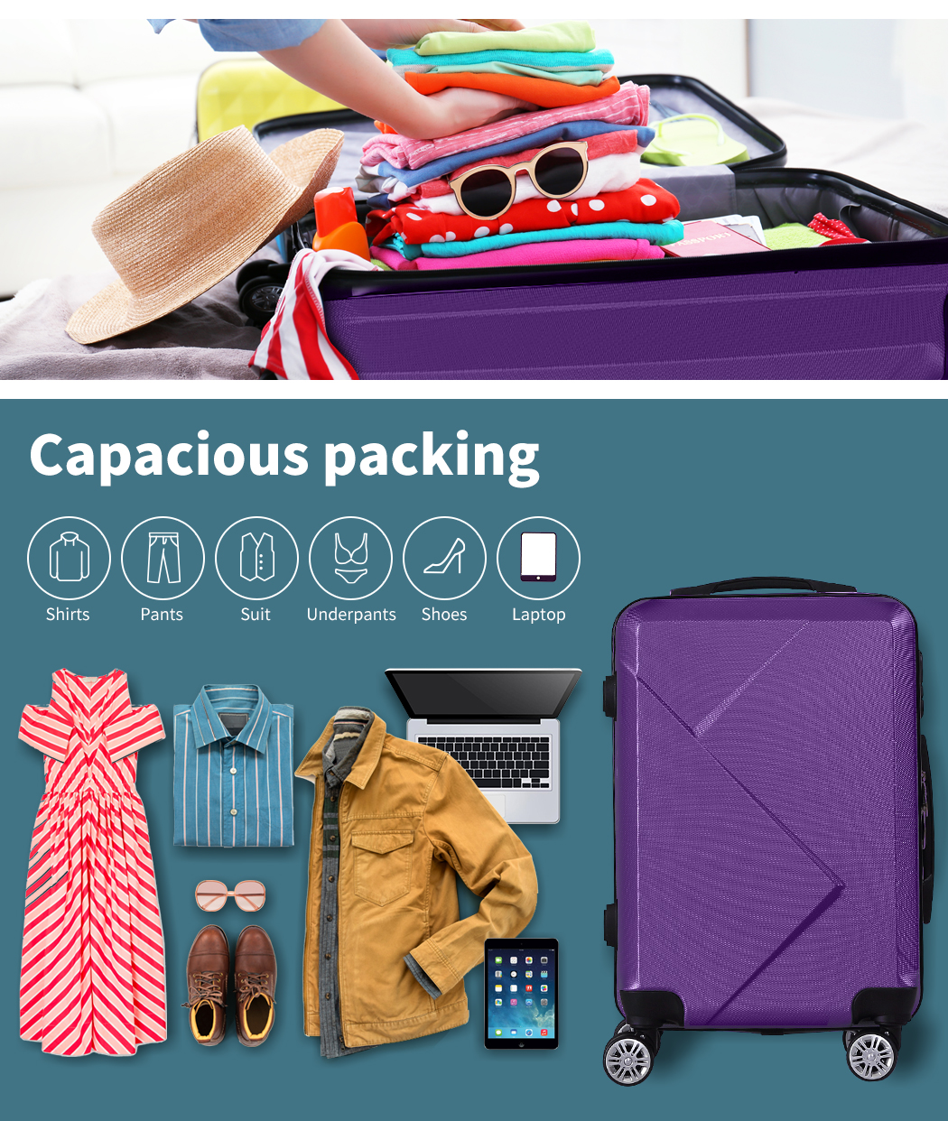 Slimbridge 2Pcs 20"Travel Luggage Set 12"Hand Baggage Carry On Suitcase Bag Case - Picture 82 of 95