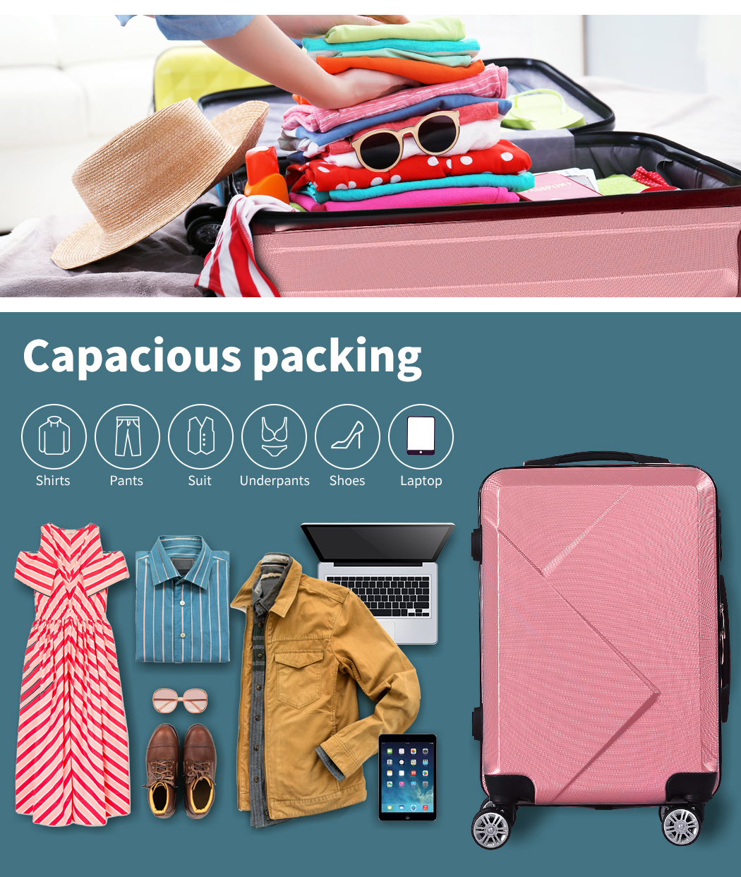 Slimbridge 2Pcs 20"Travel Luggage Set 12"Hand Baggage Carry On Suitcase Bag Case - Picture 94 of 95