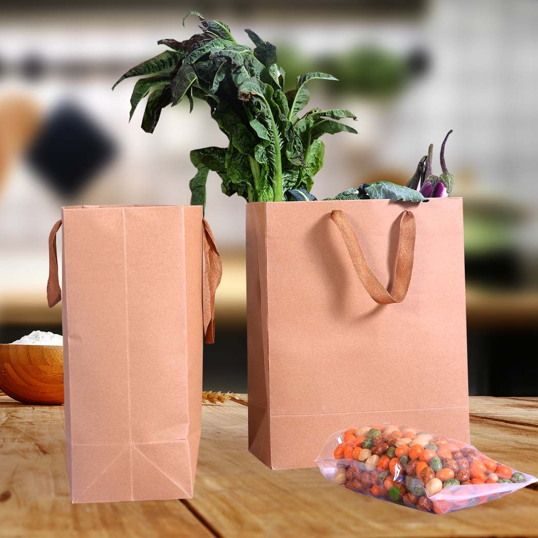50x Brown Paper Bag Kraft Eco Recyclable Gift Carry Shopping Retail Bags Handles