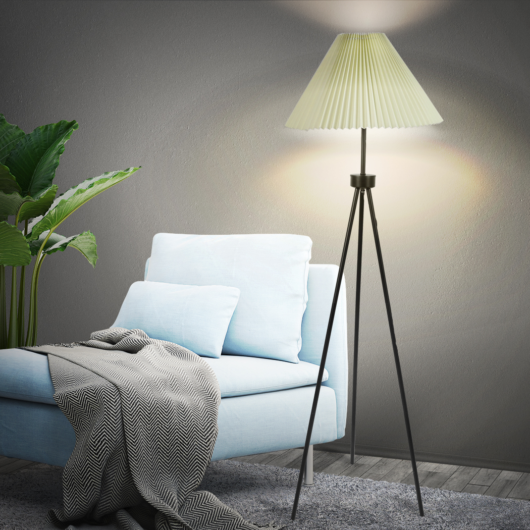 EMITTO Modern Tripod Floor Lamp Linen Fabric Lampshade Home Decor Reading Beige