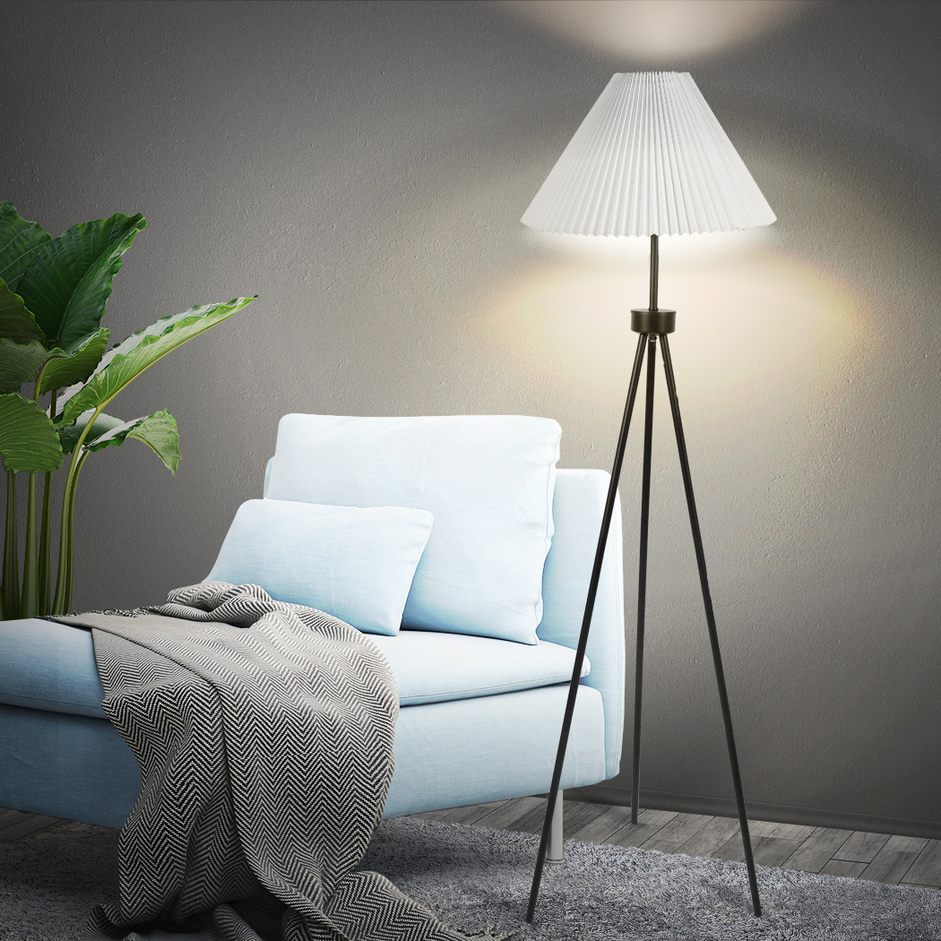 EMITTO Modern Tripod Floor Lamp Linen Fabric Lampshade Home Decor Reading White