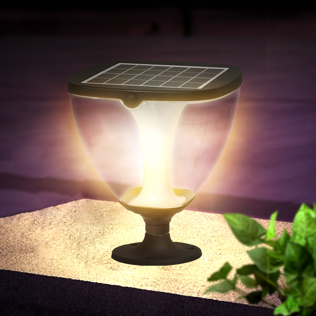 EMITTO LED Solar Powered Pillar Night Light Patio Garden Yard Fence Outdoor Lamp