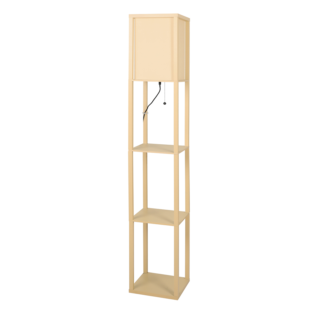 TopSellers-LED Floor Lamp - 3 Tier Storage Shelf  Khaki  Space Saving