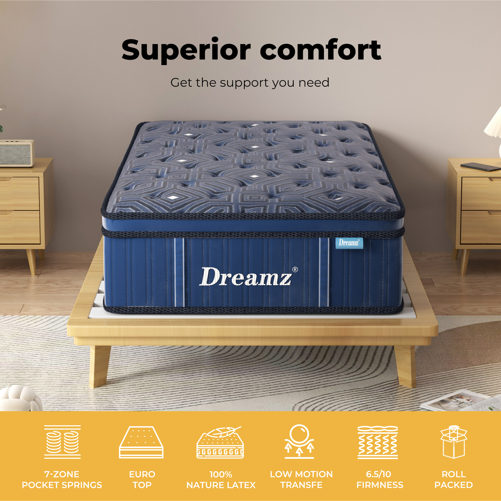 Dreamz Mattress Queen Double King Single Pocket Spring Firm Foam Euro Top Latex - Picture 384 of 417