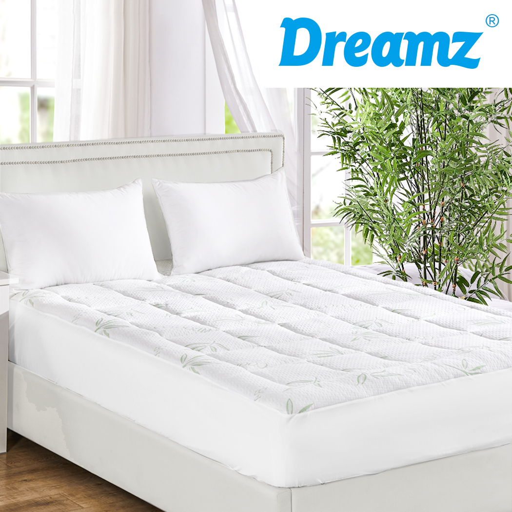 Dreamz Bamboo Pillowtop Mattress Topper Protector Soft Cover Underlay Queen