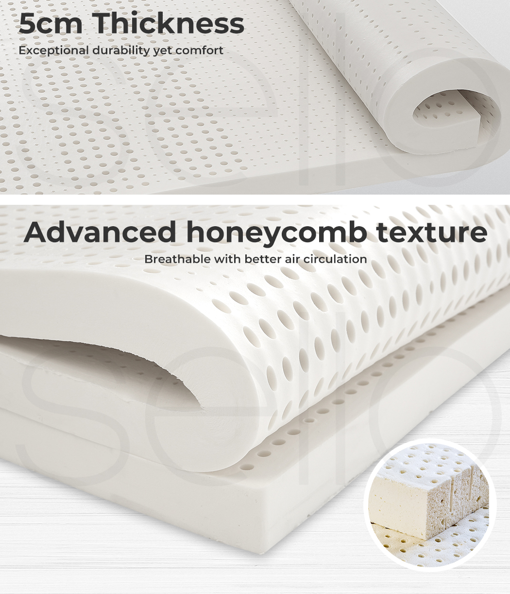 Dreamz Mattress Topper Double Queen 5cm Latex 7 Zone Bedding Mat Removable Cover - Picture 20 of 48