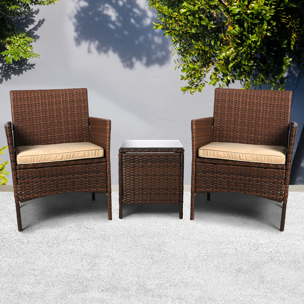 Levede Outdoor Furniture Setting Patio Garden 3 Pcs Chair Table Set Rattan Seat