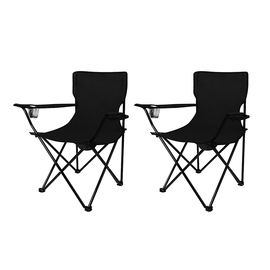 TopSellers-Folding Camping Chairs Set - Black Portable Lightweight 2Pcs