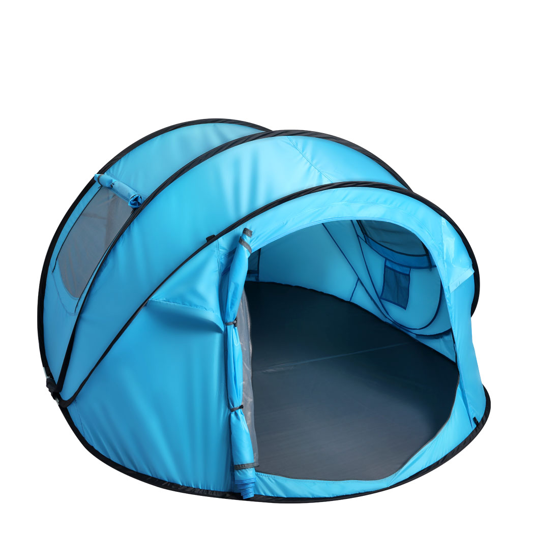 TopSellers-Pop Up Camping Tent Blue - 4 Person Weatherproof & Easy Setup