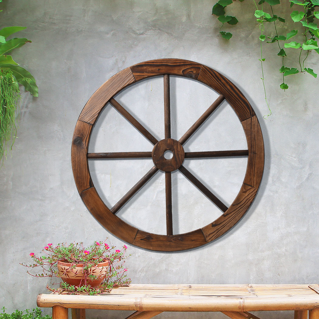 Levede Outdoor Ornaments Large Wooden Wagon Wheel Rustic Garden Decor Indoor