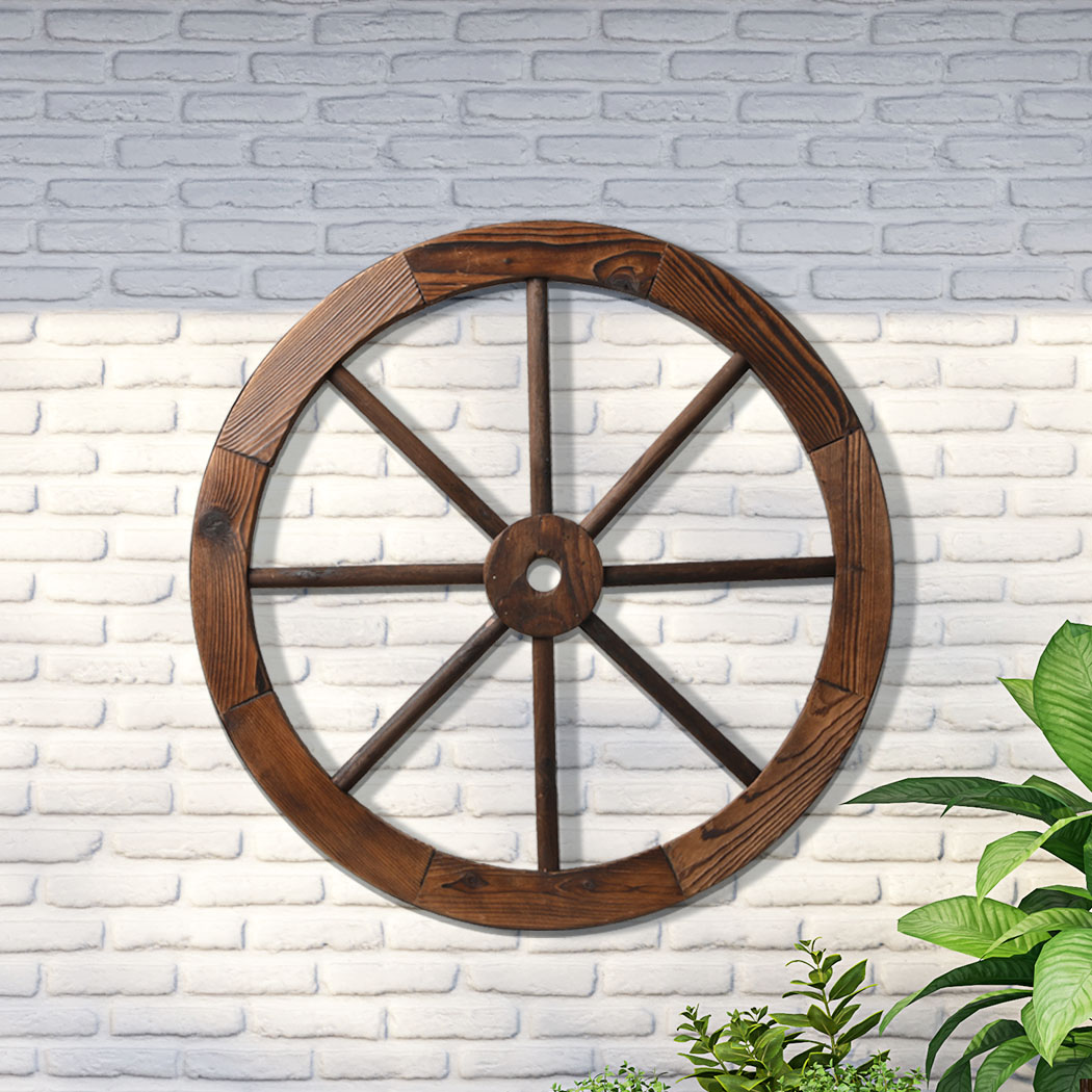 Levede Outdoor Ornaments Large Wooden Wagon Wheel Rustic Garden Decor Indoor