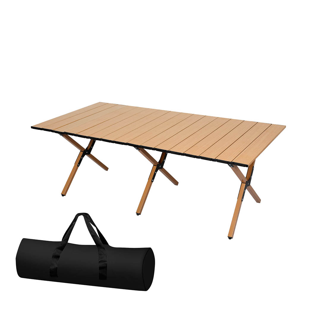 TopSellers-Folding Camping Table Oak 117cm - Portable Lightweight BBQ Space