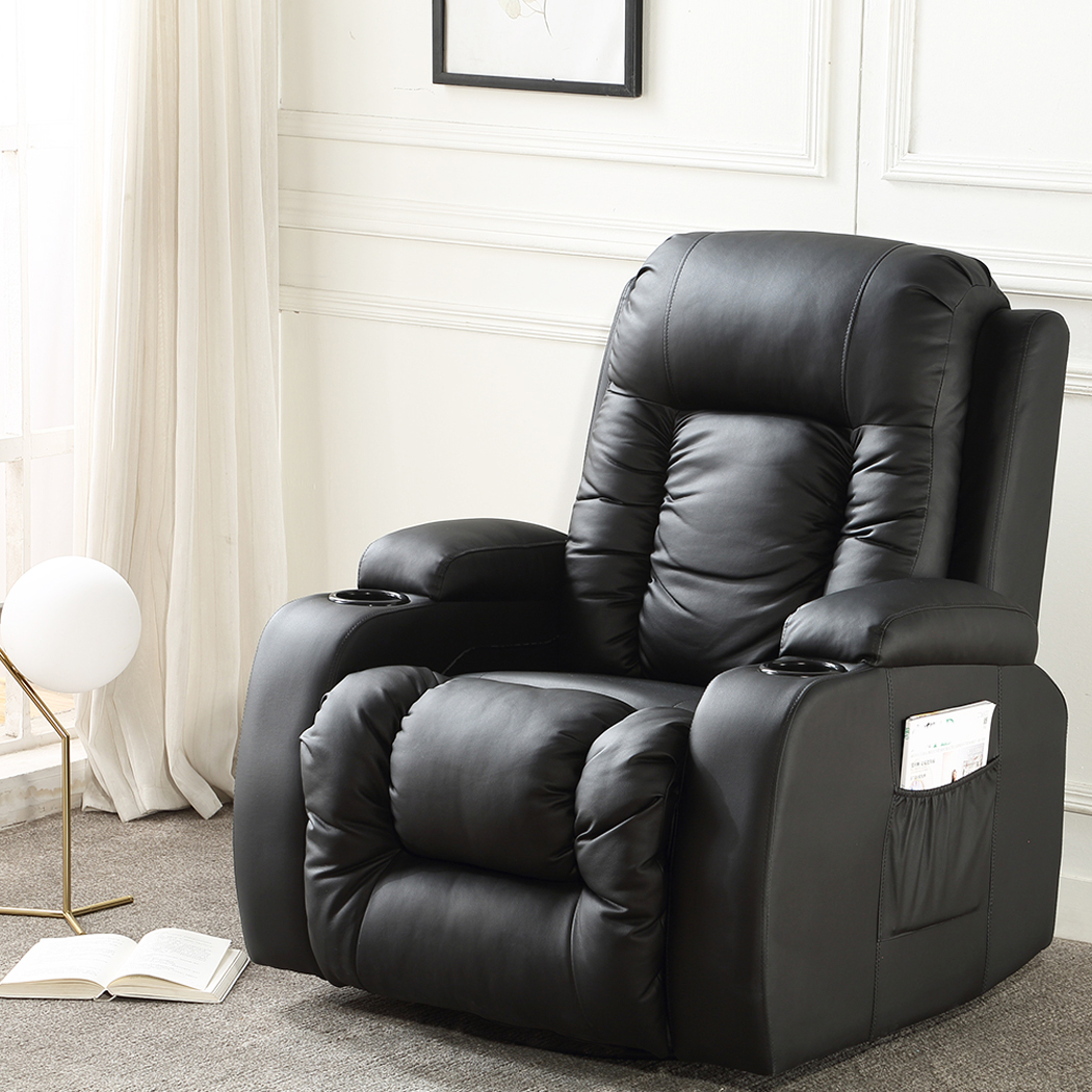 Levede Massage Sofa Chair Recliner 360 Degree Swivel PU Leather Lounge Heated