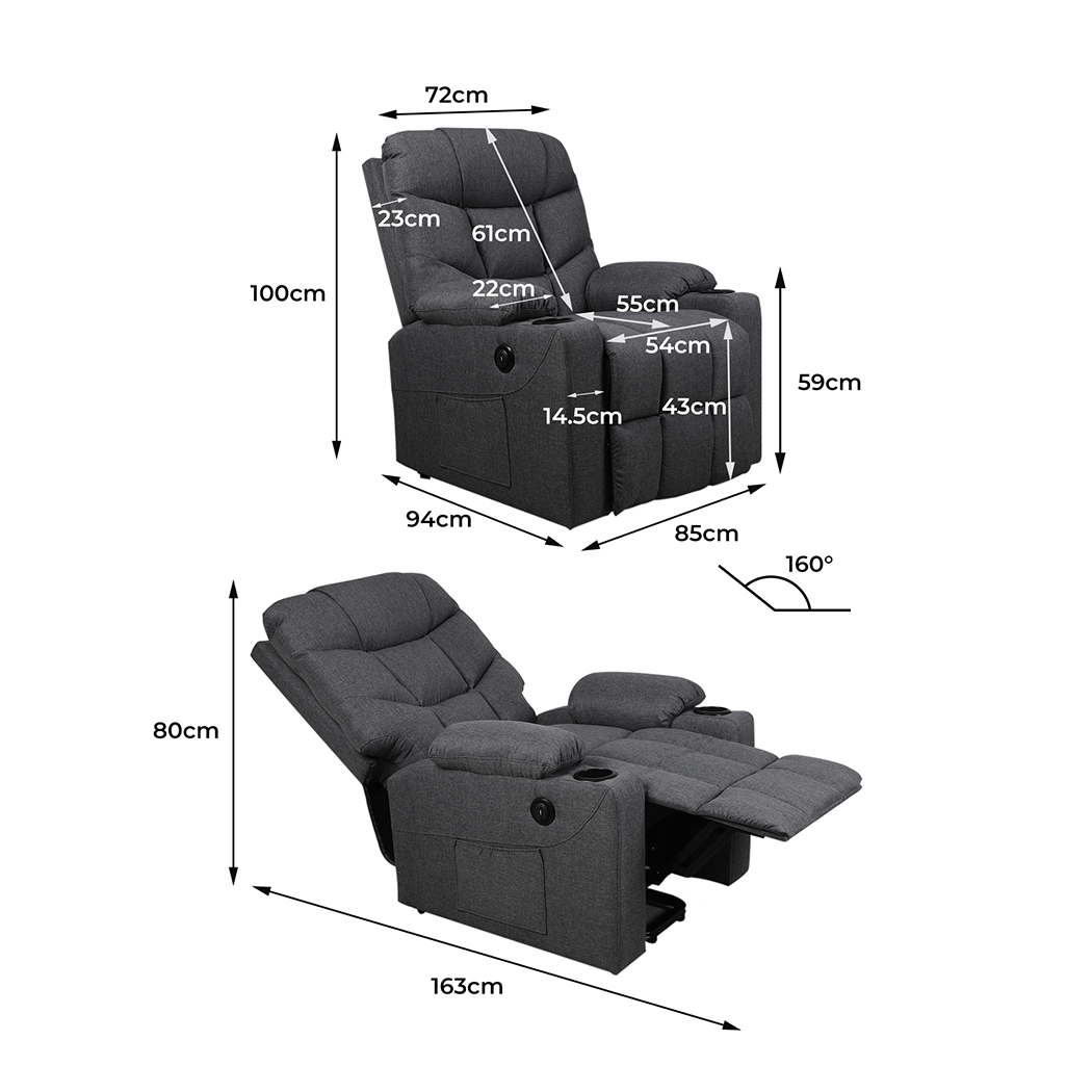 Levede Massage Chair Recliner Chair Armchair Heated Lounge Sofa Elder (Optional) - Picture 25 of 140