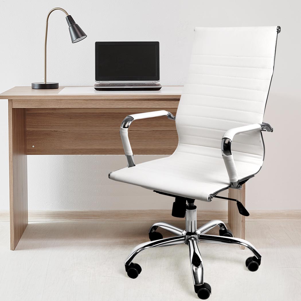 2x Office Chair Gaming Chairs Executive High-Back Computer PU Leather Seat White