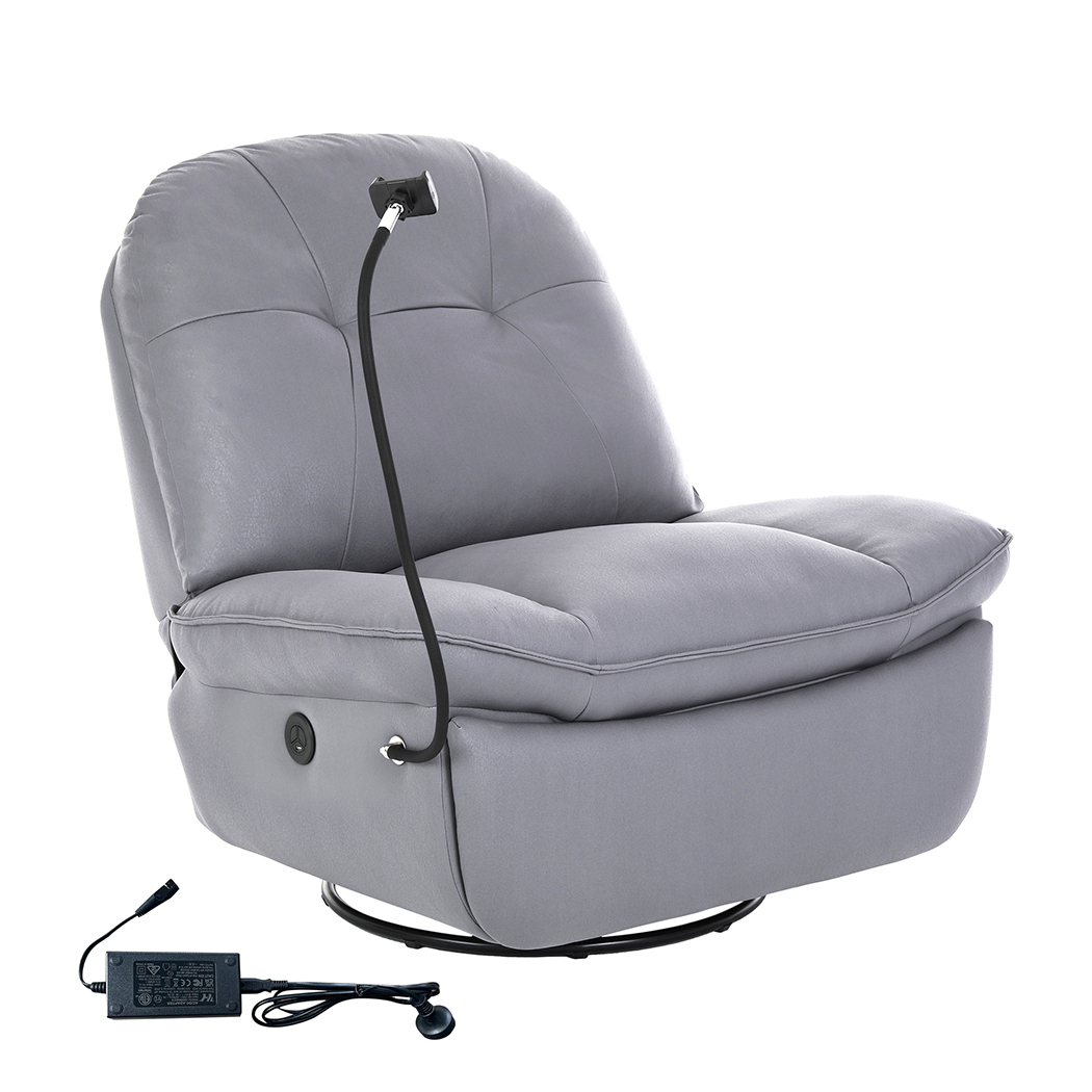 TopSellers-Electric Recliner Chair - Swivel Grey with USB Charging Comfort