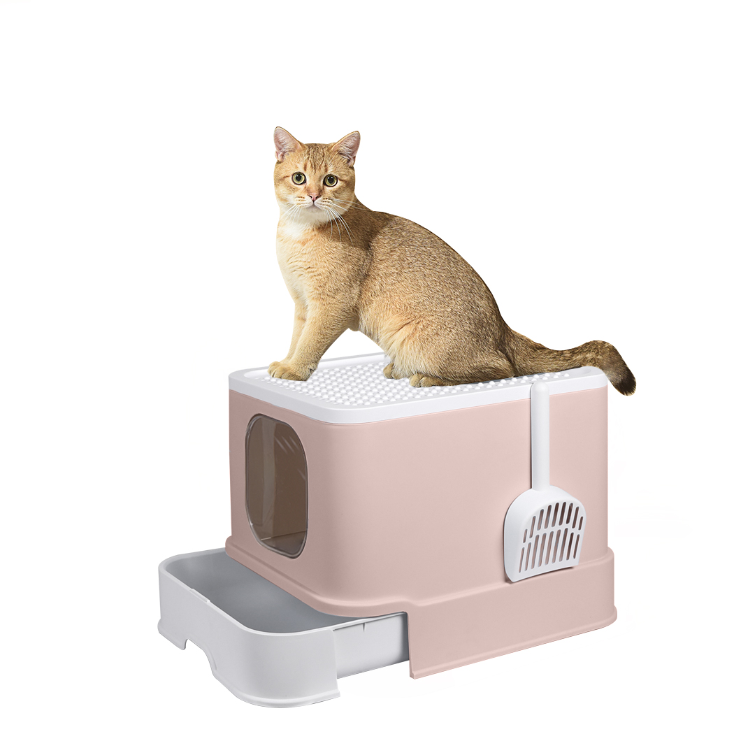 TopSellers-Cat Litter Box Enclosed - Easy Clean Coffee Design with Ventilation