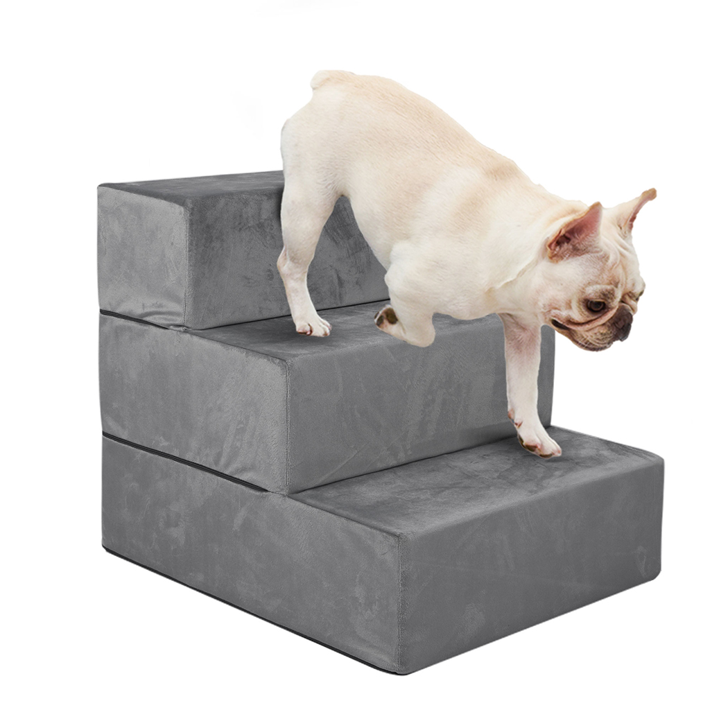 TopSellers-Pet Stairs 3 Steps - Grey Medium Adjustable Climb Helper Foam