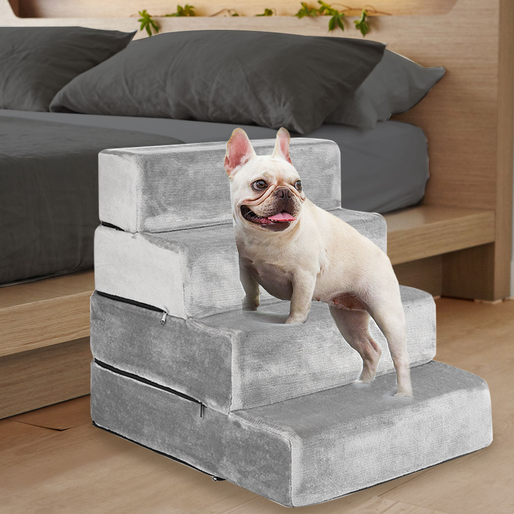 PaWz Pet Ramp Memory Foam Dog 4 Step Stairs Portable Cat Foldable Ladder For Bed