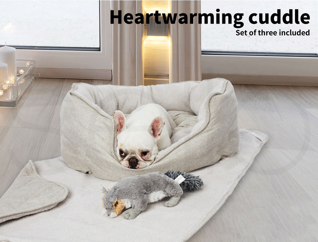 Pawz Pet Bed Set Calming Bed Warm Soft Blanket Cushion Sleeping Kennel Dog Toy - Picture 13 of 33