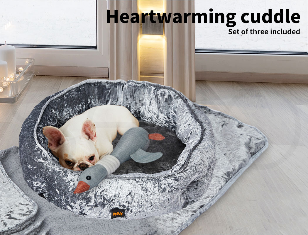 Pawz Dog Calming Beds Set Removable Cover Blanket With Puppy Chew Toy Grey Large - Picture 14 of 34